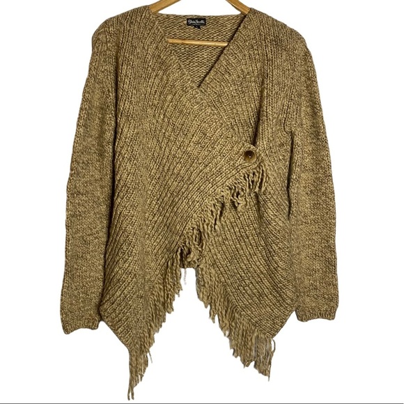Silvia Novelli Brown Knit Asymmetric Cardigan Fringe Hem Large L - Picture 1 of 15